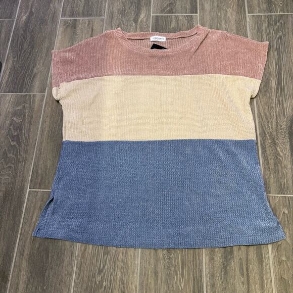 First Love Tops - ⭐️ 3/$21 ⭐️ First Love Pink, Cream, and Blue Colorblock Sweater M NWT